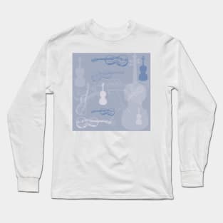 Violin Pattern in blue and grey tones Long Sleeve T-Shirt